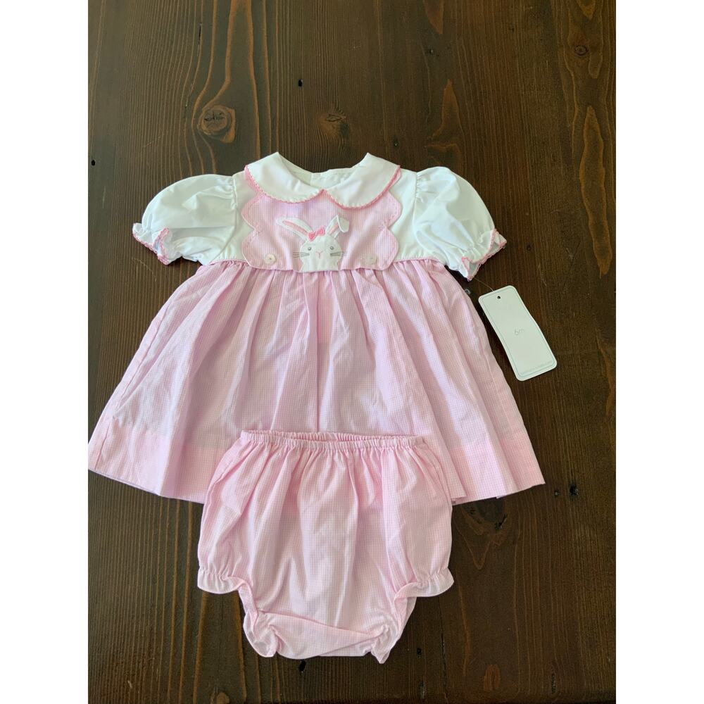 Petit Ami Bunny/Puppy Gingham‎ Girl's dress size 9mo